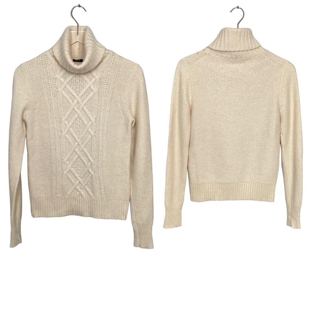 J. Crew Cream/Ivory “Cambridge” Cable Knit Turtleneck Sweater Wool Blend S-M